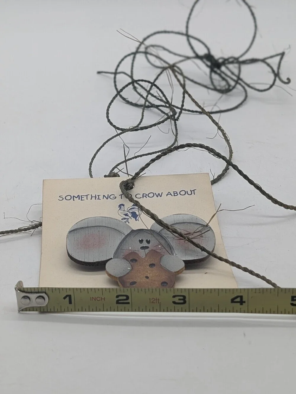 Vintage Hand-Painted Wooden Mouse & Cookie Ornament